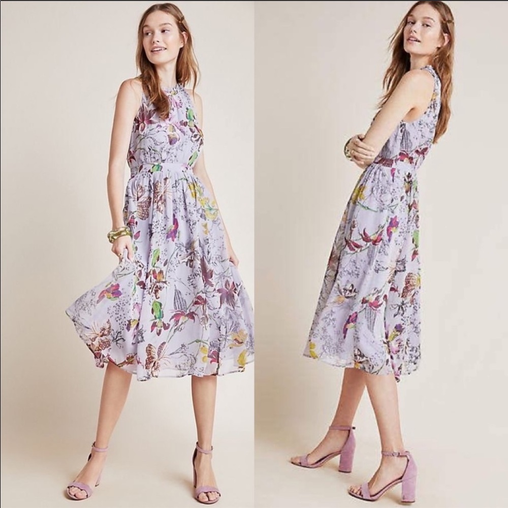 Anthropologie Hermia Midi Dress in Purple Motif